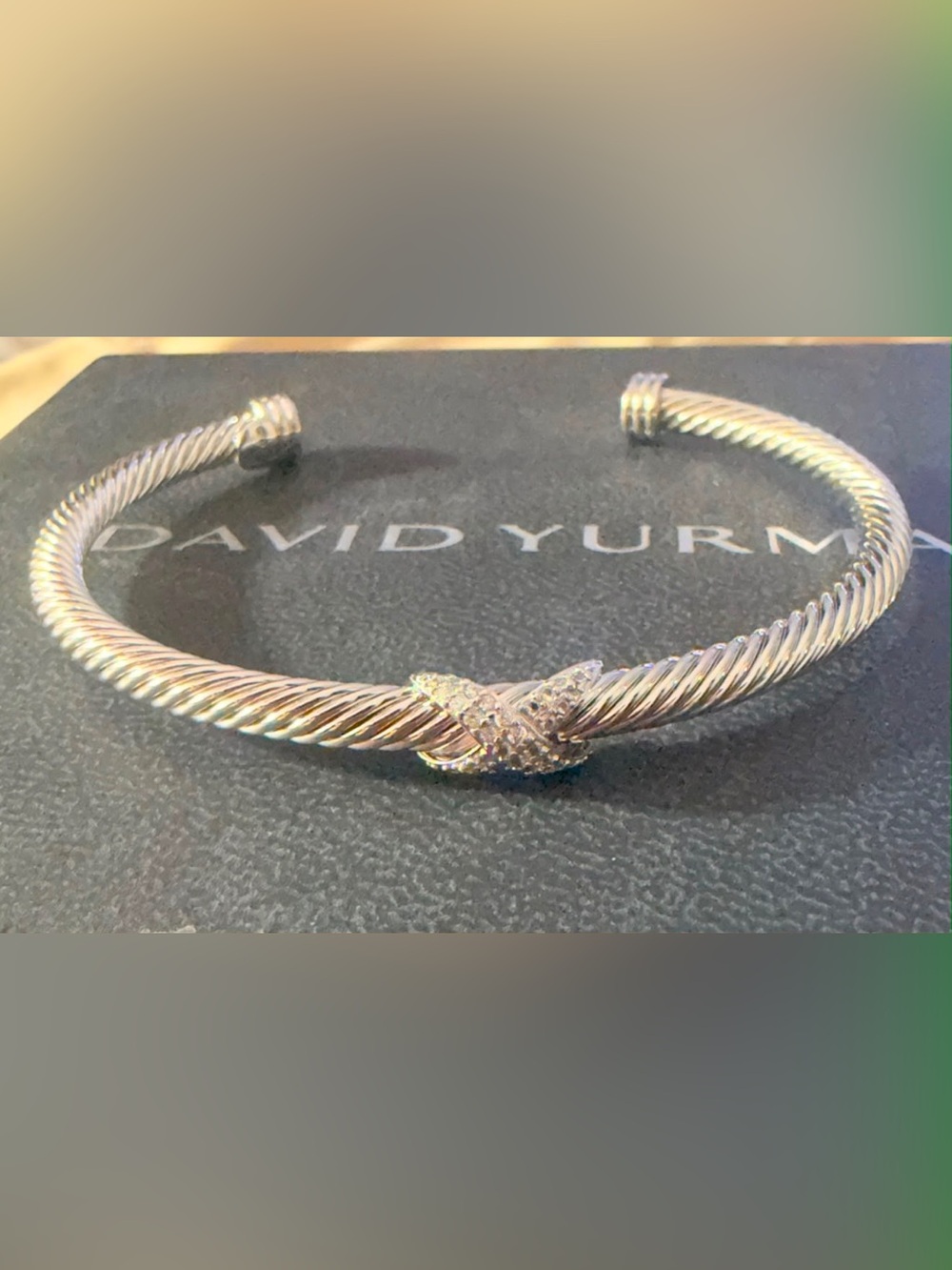 David Yurman Silver Cable Cuff with Diamond-Accented Knot. 4mm
